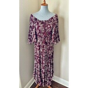 UMGEE Women's Size Medium Burgundy Floral Print Flutter Sleeve Midi Dress